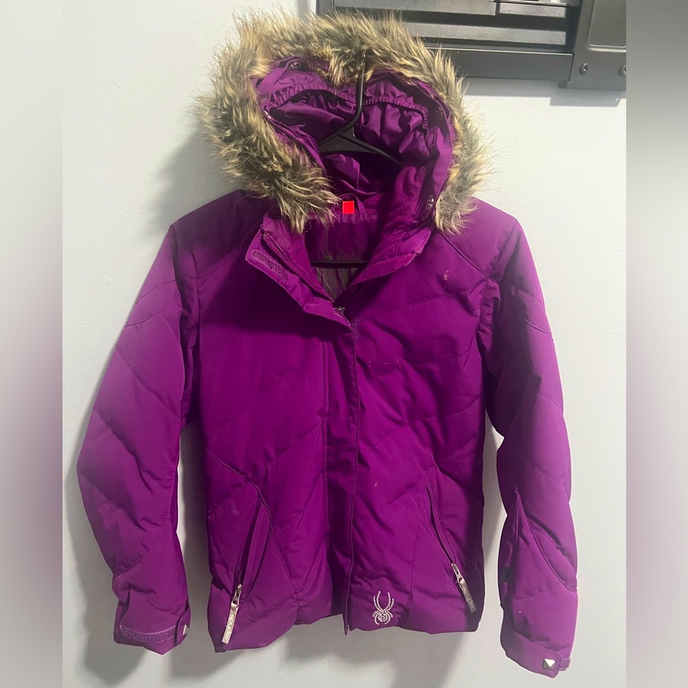 SPYDER Girls Ski Jacket Winter Coat Hooded Purple Sz 10